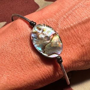 82. Handmade in Maui Paua Abalone & Hematite Stretch Silver Bracelet